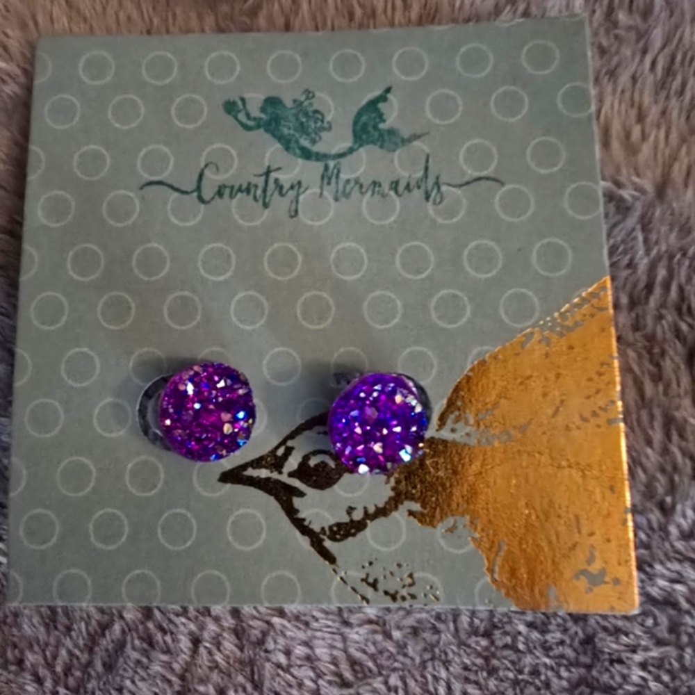 NEW! Country Mermaids Sparkling Purple Earrings (Handmade)